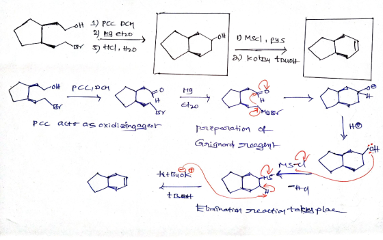 OH 1) PCC PCM 2) Mg eto BT 3) HCl, H20 o Msclipus M 2) kotiy tbuot OH PCCIPCH Mg pcc acts as oxidizingagenta Singer preparati