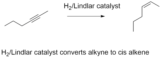 H2/Lindlar catalyst H2/Lindlar catalyst converts alkyne to cis alkene