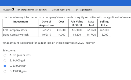 Question 3 Not changed since last attempt Marked out of 2.00 P Flag question Use the following information on a companys inv