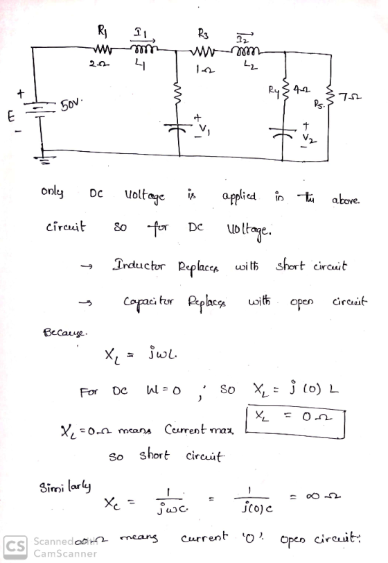 Rii Iz L₂ Ry} A {72 sov 5 oc only circuit voltage is applied in the above. so for De voltage. Inductor Replaces with short c