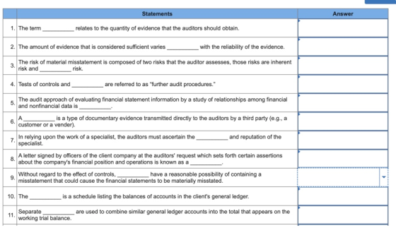 Statements Answer 1. The term relates to the quantity of evidence that the auditors should obtain. The amount of evidence tha