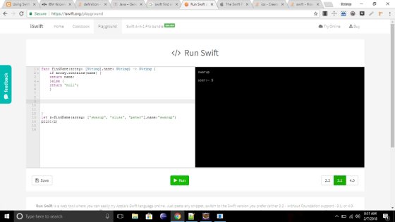 CSecure https//iswift.org/playground iSwift Home Cookbook Playground Swift 4-in-1 Pro bund e Try Online Buy K/> Run Swift l,