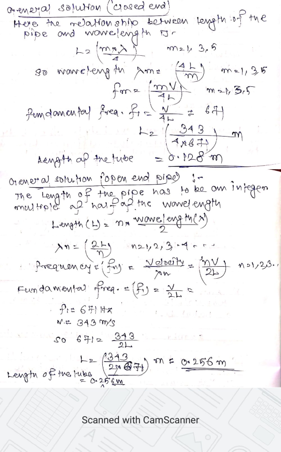 General solution (crosed end! Here the relationshno between tengt pipe and wavelength tor hamoxe may, 3,5 so wavelength Am: (