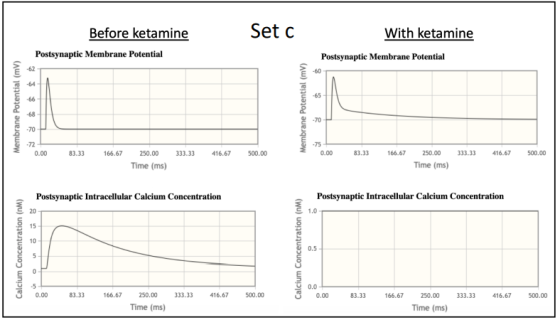 Before ketamine Set c With ketamine Postsynaptic Membrane Potential Postsynaptic Membrane Potential Membrane Potential (mv) M