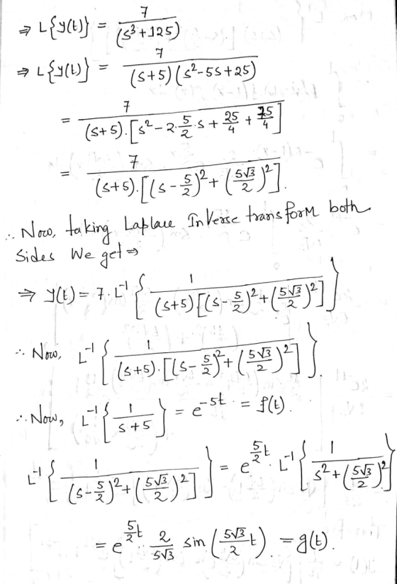 7 7 L{y()} = (s}+125) - A) ㅋ .L{y(t)} (5+5) (82-55+25) 7 (༩༠) - རོ ་ , ཙེ , * (s+5). [ 7 (s+5).[15-]{+(5*] Nowo, taking Lapla