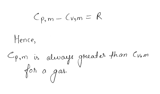 p,m- Cv,m- R M. Hence than Cv,m Cp,m is