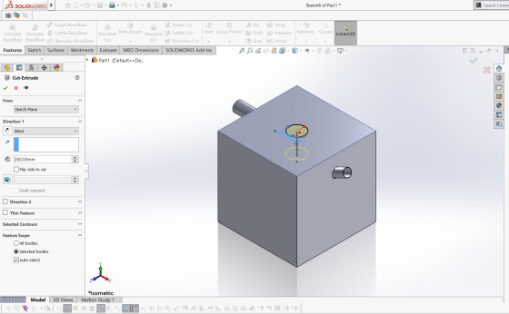 35 SOLIDWORKS Sketch6 of Part1 * > Search Comm Instant3D Swept Boss/Base Swept Cut Rib to Wrap Extruded Revolved Lofted Boss/