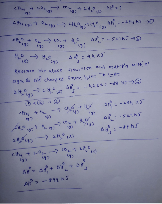 Cty + 20 2 g CO- g) + 2 H20 w AH = ? CHULg) + O2(g) - CH + how AH = -284 kJ cho + ₂ - Co₂+ HO 19) (g) 19 (g) AH = -527 KJ - ②