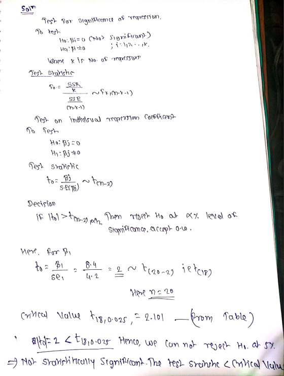 Solny Desh For 31gnilicomce of regression, no resh Hoi Bi=0 (Not significant) Ha! fi 2:0 1:1,2..,K. Where K is Noof peopresso