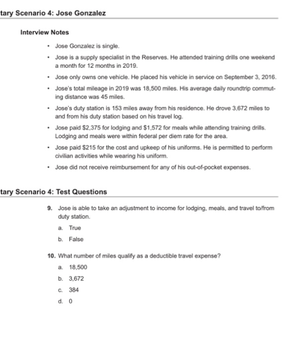 tary Scenario 4: Jose Gonzalez Interview Notes • Jose Gonzalez is single. • Jose is a supply specialist in the Reserves. He a