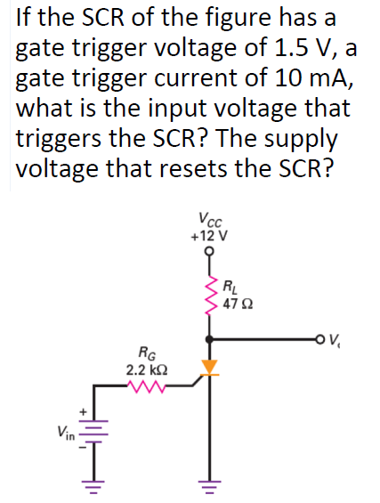 If the SCR of the figure has a gate trigger voltage of 1.5 V, a gate trigger current of 10 mA, what is the input voltage that