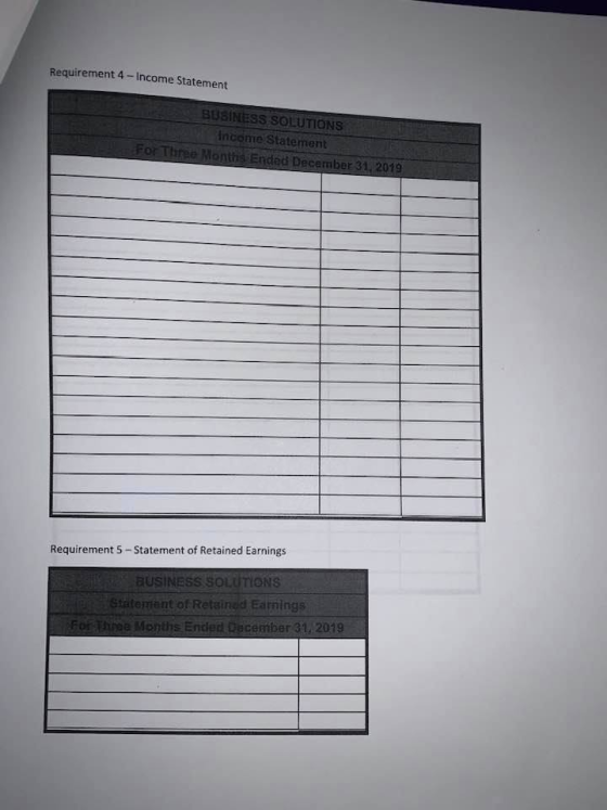 Requirement 4 - Income Statement BUSINESS SOLUTIONS Income Statement For Three Months Ended December 31, 2019 Requirement 5-S