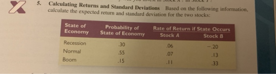 S URNA. CI. 5. Calculating Returns and Standard Deviations Based on the following information calculate the expected return a
