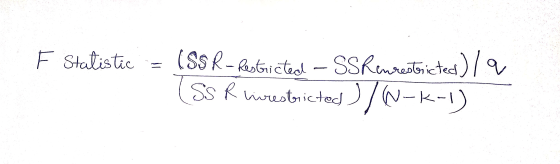 F Statistic q Iss SSR Restricted SS Renrestricted SS R livestricted ) /W-K-1)