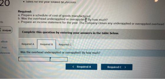 • Sales for the year totaled $1,261,000. Required: a. Prepare a schedule of cost of goods manufactured b. Was the overhead un