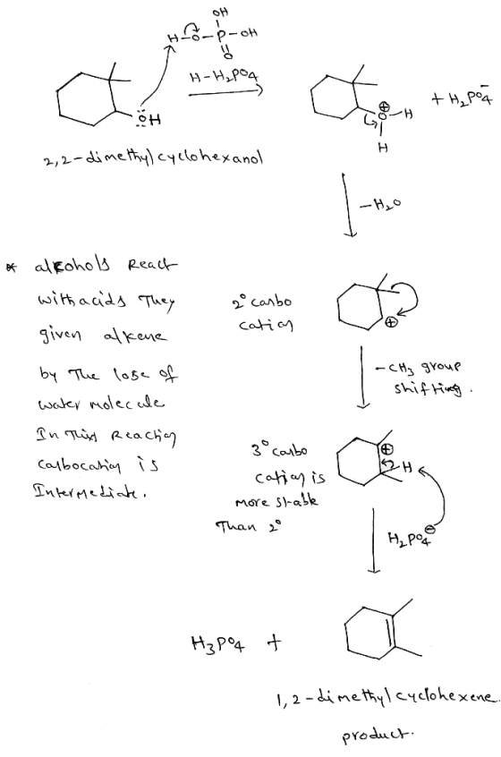 Hop-oh / H-H, Po4 TOH + H₂poh I-09 2,2-dimethyl cyclohexanol -Ho * 2 combo cation alcohols React with acids They given alkene