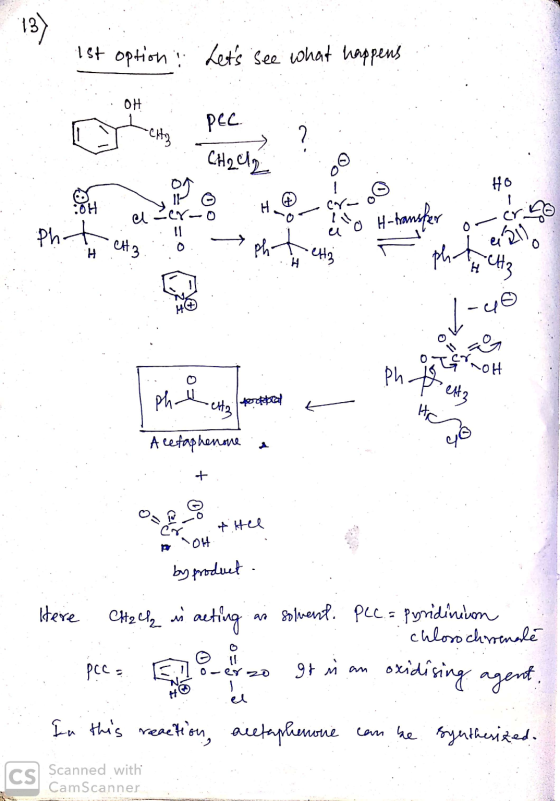 1st option: Lets see what happens OH PEC no phe eto portal Acetaphenone is . : t. 46 ou thee pOH by product Here Chacle is a
