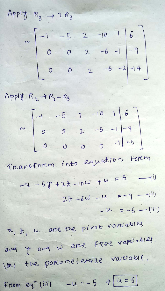 Solve The System Below Parameterize The Solution Set 10w 2z 5y 3