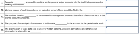 11. Separate _ are used to combine similar general ledger accounts into the total that appears on the working trial balance.