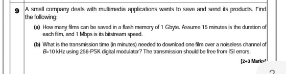9 A small company deals with multimedia applications wants to save and send its products. Find the following: (a) How many fi