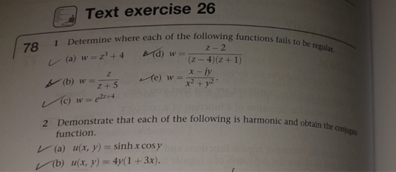 Text exercise 26 Determine where each of the following funct (b) wz+5 Demonstrate that each of the following is harmonic and