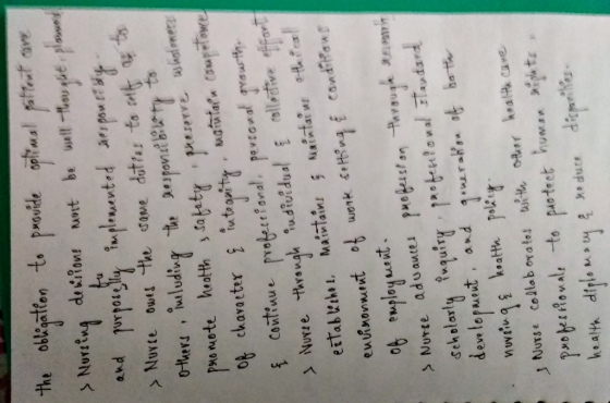 w wolonters the obligation to provide optimal patient care > Nursing demi lons not be will thought, plomes and purpose ting i