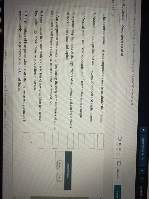 Exam 2 (Chapters 5, Dayanna La roeconomics - Spring20 SPEARS > Activities and Due Dates > Exam 2 (Chapters 5, 6, 7) Et All Qu