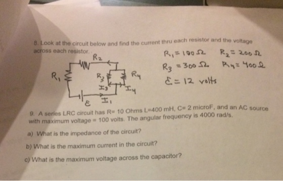 Look at the circuit below and find the current thr