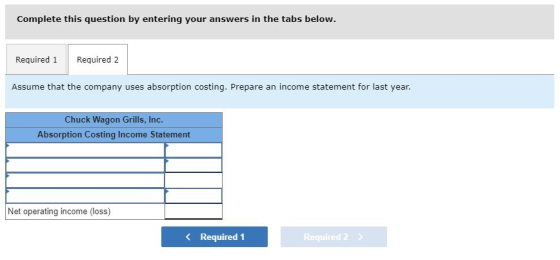 Complete this question by entering your answers in the tabs below. Required 1 Required 2 Assume that the company uses absorpt