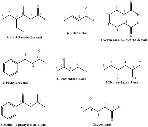 II (E)-But-2-en al 4 Ethyl-3-methylhexanal Cyclohexane-1,2-dicarbaldehyde सहा 24 Br 4-Bromobutan-2-one ОН 3-Phenylprop anal 5