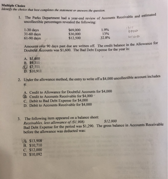 Multiple Choice Identify the choice that best completes the statement or answers the question. 1. The Parks Department had a