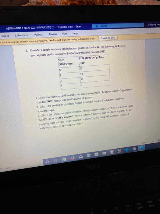 Search inderdeep kau ASSIGNMENT 1 (BUSI 1023-WINTER 2020) (1) - Protected ViewSaved Layout References Mailings Review View He