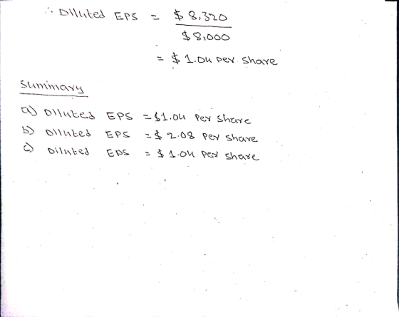A DIluted EPS 8,320 $81000 1.Du peY Shoye suminayy y DIlute.L EPS -1.ou Pey share - 2008 Pey share DIted EPS - 4 OM pes shaxe