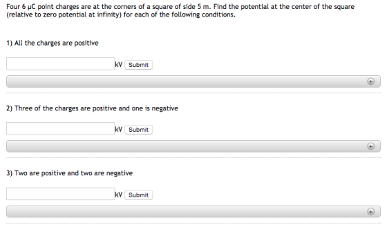 Four 6 mu C point charges are at the corners of a