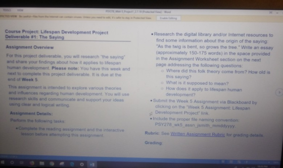 Enable Editing Course Project: Lifespan Development Project Deliverable #1: The Saying Research the digital library and/or In