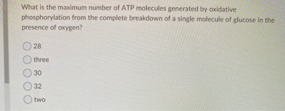 What is the maximum number of ATP molecules generated by oxidative phosphorylation from the complete breakdown of a single mo