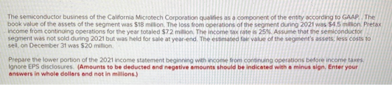 The semiconductor business of the California Microtech Corporation qualifies as a component of the entity according to GAAP.
