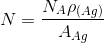 N= {\frac{N_A\rho_{(Ag)}}{A_{Ag}}}