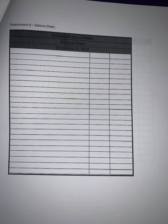 Requirement 6-Balance Sheet BUSINESS SOLUTIONS Balance Sheet December 31, 2019