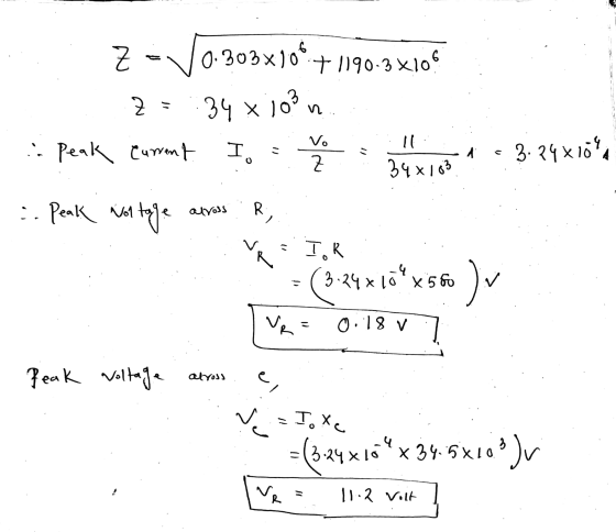 Z 6 Z - V0.303x10* +1190-3x109 34 x 10°n. Z = Peak current Io Vo Z il 34x183 4 3.24x102 4 ..Peak Voltage دوله R; Vk IOR 3 34
