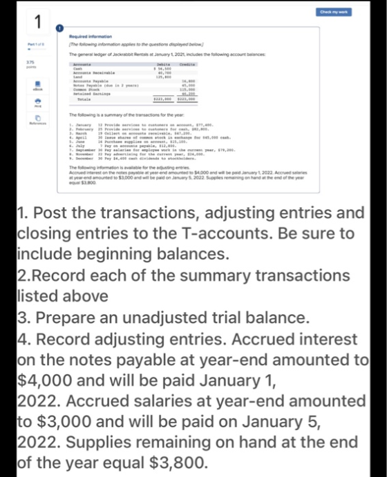 1 Required information The following information applies to the questions pled below! The general ledger of Jackmobil Rentals