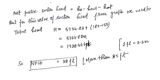 Net positive suction head a ha- hexit- haat But for this value of suction head from graph we need to H = 5734.82+ (180-150) T