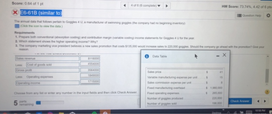 Score: 0.64 of 1 pt 4 of 8 (8 complete) HW Score: 73.74%, 442 of 6 pts X E6-61B (similar to) Question Help The annual data th