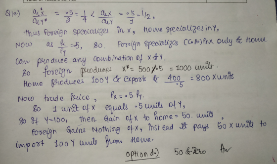 CuY Now as oune ose Canu podune any Coumb ination ot x41 в。 froitgrレ podur.es。х-500や5 = 1000 unsur go 84 y-loo, then Gain otX to home= 50. uNub , foreign Gains Nothing 아x, hst ead jt pays 60xunuh to diome