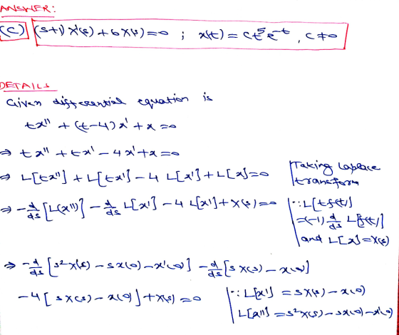 ANSWER: 1) sty xk+6*4)=0 ; xft)=cket,cto DETAILS Given differential equation is tall +64-47* ta so tall ttal-43tazo 5 [t2]