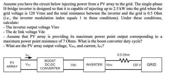 Assume you have the circuit below injecting power from a PV array to the grid. The single-phase H-bridge inverter is designed