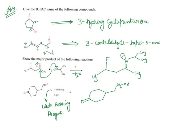 Give the IUPAC name of the following compounds. = 3-hyehong ayeta prentan one CH → 3- carbaldehyde - hept-5-ene H. CZ Show th
