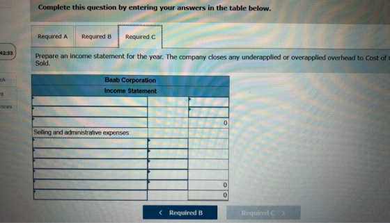Complete this question by entering your answers in the table below. Required A Required B Required C Prepare an income statem