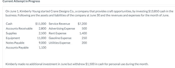 Current Attempt in Progress On June 1, Kimberly Young started Crane Designs Co., a company that provides craft opportunities,