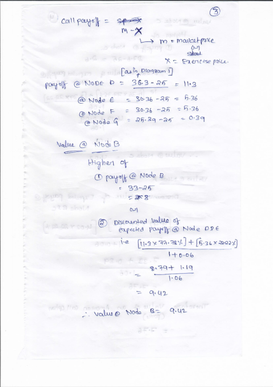 call payoff = sex m-x memoulet me 00 X Exercise price en [asis Diagram 1] payok @ NODE DE 36.3-25 - 11.3 @ Node € = 30-36-25